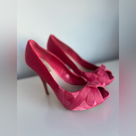 Zara Pink Satin High Heels Peep-Toe - Picture 3 of 11